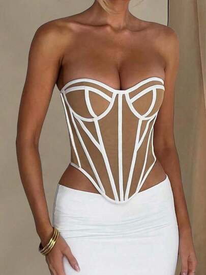 Apperloth A Elegante top corto tipo corsé, top tubo con escote asimétrico y bajo curvo, con cordones en la espalda y sin espalda, con ballenas para entallado de la cintura, como prenda moldeadora para mujeres, para disfraces de Halloween, atuendos de festivales y raves