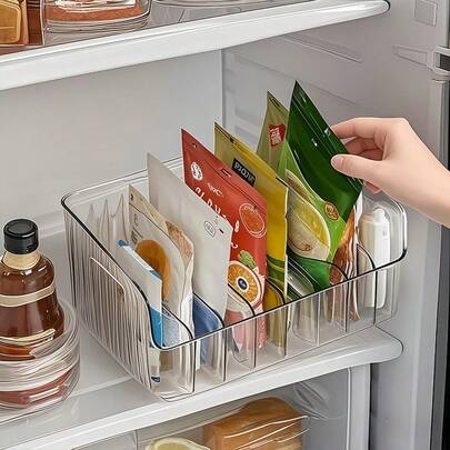 Awaoko 1pc Transparent Plastic Condiment Storage Box With Adjustable Divider - Multipurpose Kitchen Organizer Box For Spices, Snacks And Small Items - Suitable For Countertop, Detachable Spice Rack, Large Capacity Fridge, Cabinet And Tabletop Storage Box, Kitchen And Outdoor Camping Condiment Storage Box, Fridge Accessories, Fridge Storage Box - Kitchen Organization And Storage, Kitchen Accessories, Birthday Blessing, Holiday Gift, Great For Home, Restaurant, Outdoor Camping, Party