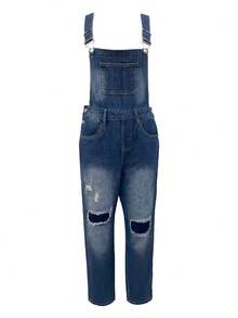 Overoles de mezclilla skinny con parches desgastados de unicolor para mujer