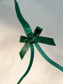 2 Pieces Set Of Women's Classic Green Christmas Bow Embroidered Semi Transparent Bra With Adjustable Shoulder Straps For Comfortable Home Style+Triangular Pants - Green - View 3