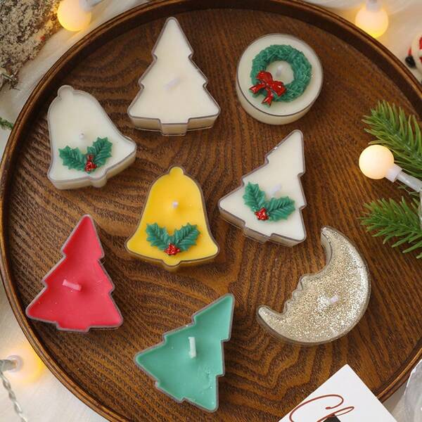 1 قطعة شمع عطري على شكل شجرة عيد الميلاد وجرس وقمر صغير، شمع عطري لعيد الميلاد