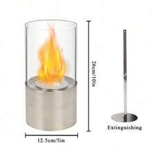 Set aus 4 Tragbarer Tischkamin mit zylindrischem Glas 26cm hoch Tischfeuerschale Topf Saubere Verbrennung Bio Ethanol Ventless Feuerstelle für Innen Außen Terrasse Partys (Silber) - Silber - Übersicht 3