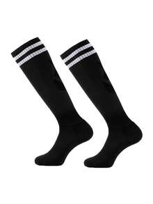 1 Pair Striped Football/Soccer Socks For Teens & Kids Aged 11-18, Girls Knee-High, Boys Over-The-Knee Sports Socks