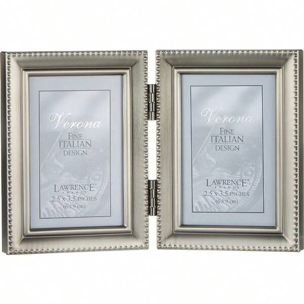 Lawrence Frames Antique Pewter Hinged Double 2x3 Picture Frame Beaded Edge Design