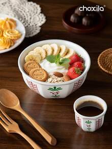 choxila 1pc Middle Eastern/Saudi Style Dessert Bowl, Palm Tree/Tulip Pattern, Suitable For Nuts, Yogurt, Fruit Salad, Tray, Plate, Ceramic Material, Large Capacity, Holiday Gift, Suitable For Afternoon Tea, Family Gathering, Office Use, Catering - White - View 5