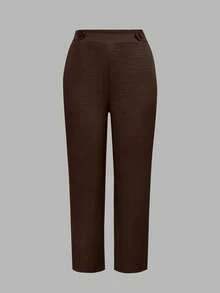 Pantalones de moda casual y elegante para mujer con bolsillos en diagonal y detalles de botones, adecuados para el uso diario - Marrón oscuro - Ver 2