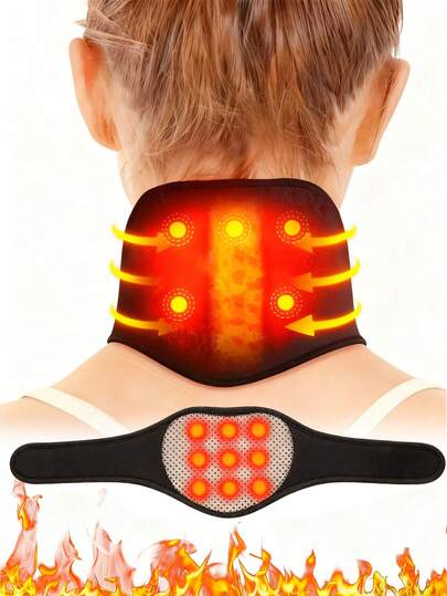 Calentador de cuello magnético masajeador con soporte cervical ajustable, lavable a mano 100% poliéster, lunares negros/rojos para trabajadores de oficina, deportes de invierno y clima frío, almohadilla de cuello portátil