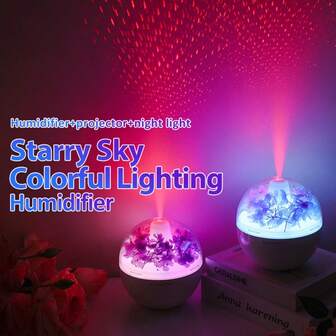 1 件 USB 供电永生花加湿器，简约设计，带 7 色氛围灯，小巧便携，运行安静，雾气细腻，适合室内/车内使用