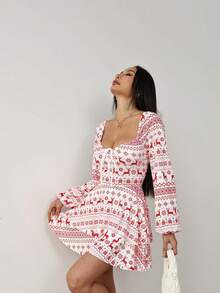 Sexy Backless Tie-Up Lantern Sleeve Dress, Elegant Pleated Jumpsuit, Suitable For Bars, Parties, Home