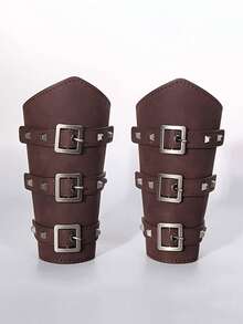 1件夸张朋克中世纪宽版COSPLAY皮质腕带，个性化蜡绳编织骑马护臂服装道具 - 彩色 - 查看 5