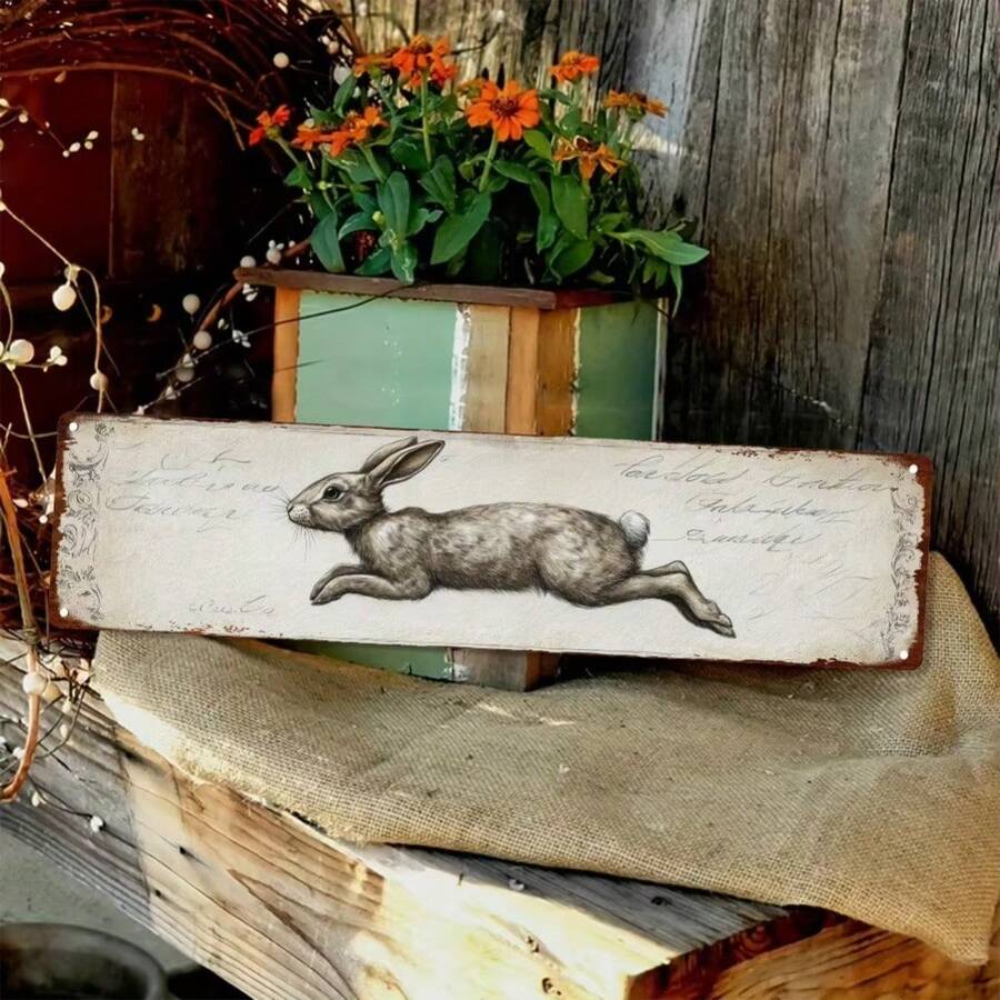 1pc 4x16 Inch Vintage Rabbit Rustic Iron Wall Art - Galloping Bunny Design, Ideal For Restaurant ,Farmhouse Decor Christmas,Room Decor,Halloween Decor,Home Decor,Bathroom Decor,Bedroom Decor,Kitchen Decor,Wall Decor,House Decor, Room Decoration Stuff,Living Room Decor - Nhiều màu - Xem 1