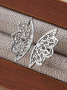 1pair Boho Helix Earring Geometric Lotus Flower Hidden Helix Piercing Cartilage Bohemian Silver Color Spiritual Jewelry - 銀色 - 查看 4