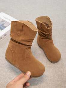 1 Pair Girls Tan PU Thermal Lined Slouch Boots Slip-On Comfortable Winter Daily Wear For Big Kids - Camel - View 6