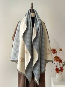 1 Stück Vintage Pferde Muster Jacquard Schal, warmer Umhang/Decke für Frauen, geeignet für tägliches Kombinieren, Herbst/Winter für Kleider