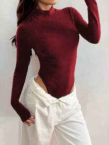 VIVINA Bodys femme couleur unie coupe slim col roulé manches longues, chaud. Casual et polyvalent pour l'automne/l'hiver, convient pour le Jour de Thanksgiving, la tenue d'aéroport, la saison automnale