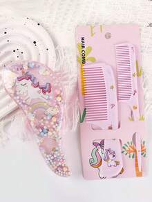 4件/2件/1件高品质按摩梳套装，透明魔法顺发刷，可爱卡通塑料液体闪光儿童发刷 - 彩色 - 查看 2