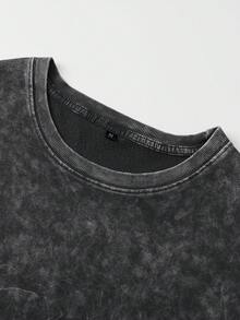 Shwiy Conjunto de 2 piezas de camiseta de manga corta y pantalones cortos con cordón en negro lavado vintage para hombres, outfit de moda minimalista, apto para uso diario en primavera y verano, camiseta con estampado gráfico de anime/manga, regalo ideal para otakus