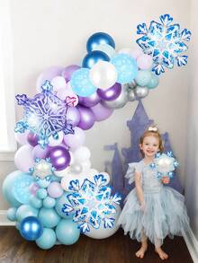 115pcs Ice & Snow Themed Arch Balloon Set, Includes Snowflake Foil Balloons, Metallic Purple, Blue, And Blue Latex Balloons With Snowflake Prints, Suitable For Princess Birthday Party, Christmas Decoration, Christmas Party Supplies, Frozen Theme, Decorations - Multicolor - View 4