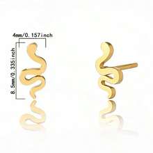 1 Pair Cute Golden Snake & Swallow Stud Earrings, Delicate Snake & Swallow Shaped Earrings, Stainless Steel Waterproof Earrings, Unique Animal Design, Fashionable & Versatile, Gift For Girlfriend Birthday