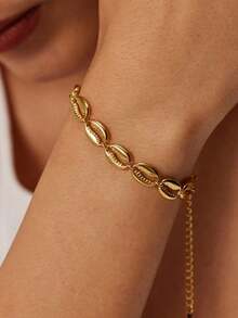 1pc Stainless Steel Lip Shaped Pendant Casual Wrist Chain Bracelet For Women - 金色 - 查看 11
