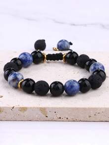 Natural Stone & Stainless Steel Beaded Bracelet, Woven Design, Fashionable & High-End, Luck Charm, Gift For Boyfriend