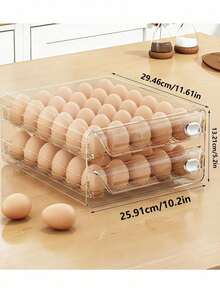 Asnews 1pc Space-Saving Single/Double-Layer Refrigerator Egg Storage Box, Durable And Washable Plastic, Transparent Fresh-Keeping Storage Box, Multi-Layer Egg Tray Container, Stackable Egg Holder For Fridge - Transparent - View 11