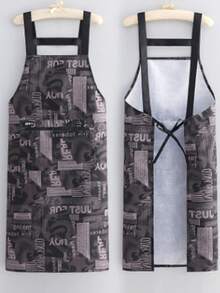 1pc Extra Long Waterproof Apron, Minimalist Letter Design, Kitchen/Home Cooking Oil & Dirt Resistant Apron Unisex - Multicolor - View 3