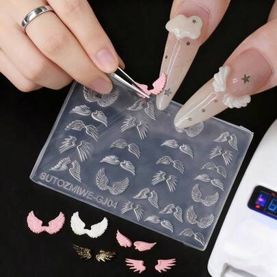 1 件可重复使用小翅膀和蝴蝶 3D 美甲硅胶模具高透明天使翅膀模板用于 DIY 美甲指甲油粘合剂填充蝴蝶模具指甲装饰