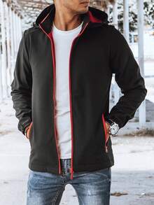 Giacca softshell da uomo con cappuccio staccabile, impermeabile e antivento, con cerniera completa, maniche e tasche regolabili, abbigliamento outdoor leggero, ideale per l'uso quotidiano e le attività all'aperto - Grigio Scuro - Visualizzare 3