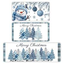 3 Pcs Winter Snowman Snowflake Christmas Kitchen Rugs And Mats Set Kitchen Floor Mats Seasonal Decor Anti Xmas Tree Buffalo Plaid Cushion Case Bathroom Rug For Indoor Holiday Decoration Kitchen Rug - Baby Blue - View 1