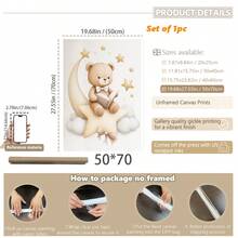 Children's Room Wall Sticker Poster, Beige Teddy Bear, Moon, Hot Air Balloon And Star Pattern, Suitable For Decorating Children's Room, Applicable To Children's Room, Nursery, Boys And Girls Party Bedroom Background, Kindergarten Classroom Decoration, Waterproof. Can Be Used As Headboard Decoration Wallpaper, Party Decoration Gift. - Multicolor - View 20