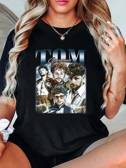 100% Cotton Tom Grennan Band Members On Black Fashion Summer Tops Round Neck Short Sleeve T-Shirt Women's Men's Graphic Tee