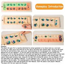 Mancala Board Game Set,Folding Wooden Board And MultiColored Glass Stones, Portable Travel Board Game Gemstone Chess,Wooden Puzzle Toy Ideal For Large Groups, Parties, Family Events