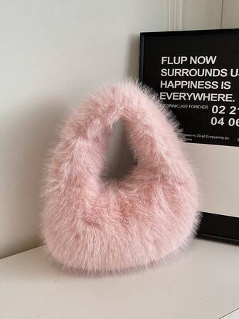 时尚蓬松流浪包，平头托特包，女士可爱手提包和钱包，适合冬季