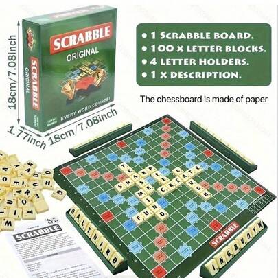 经典文字策略棋盘游戏 - 标准版，适合 14 岁以上成人和青少年，家庭娱乐和聚会乐趣，考验快速思考和策略，包含游戏板、字母方块、4 个字母架和说明书。