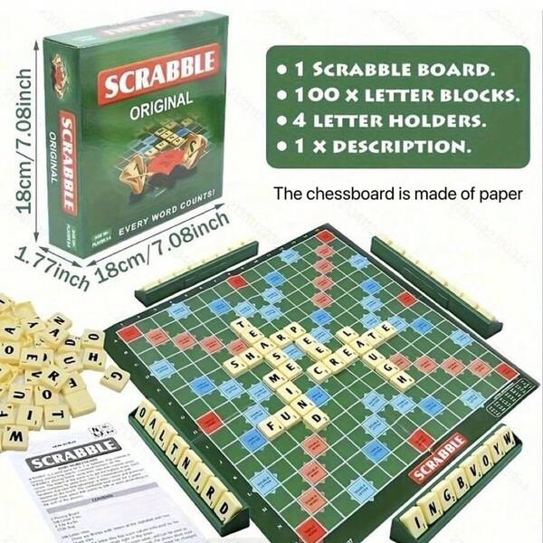 Klassisches Wort-Strategiebrettspiel - Standardausgabe für Erwachsene & Jugendliche ab 14 Jahren, Familienunterhaltung und Partyspaß, schnelles Denken & strategisches Spiel, enthält Spielbrett, Buchstabenkacheln, 4 Halterungen und Anleitung