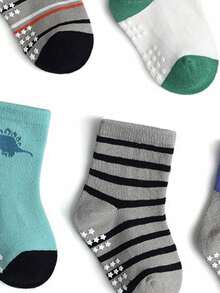 6双/12双装棉质星点防滑儿童袜，卡通透气防滑中筒袜，男女童均适用 - 彩色 - 查看 6