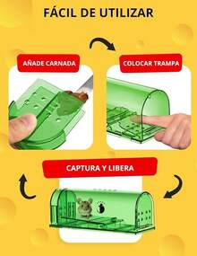 Trampa para ratones, juego de 4 trampas reutilizables con cepillo de limpieza, trampa para ratones de interior, fácil de instalar y limpiar, adecuada para uso doméstico - verde - Ver 9