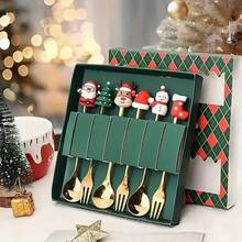 Christmas Portable Cutlery Set, Reusable Spoon And Fork With Storage Box, Suitable For Camping, Picnic And Daily Use, Kitchen, Christmas Gift