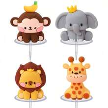2pcs/8pcs/Set Wild One Cake Topper Jungle Animals Cake Decoration Giraffe ElephantLion Tiger Cake Animals Birthday Party Decoration