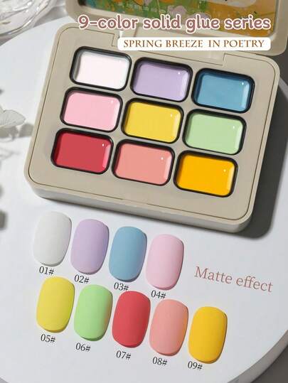 9 Colors Spring Breeze Poetic Solid Gel Nail Polish, Gradient Semi-Permanent Removable UV LED Nail Gel Polish, Suitable For Nail Salons Nails