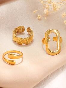 3 Stücke/Set modische geometrische Muster Ringe, Cut Out ovale & tropfenförmige stapelbare Ringe geeignet für den täglichen Gebrauch