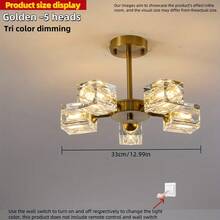 4/5-Light Modern Luxury Crystal Cube Flush Mount Ceiling Light For Bedroom, Kitchen, Living Room, Study, Bar, Closet, Foyer, Hallway, No Switch And Remote Control