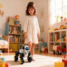 8WD Stunt Remote Control Car Robot Dog Toy, 2.4GHz Remote Control Car Dog Toy, Equipped With LED Eyes, Can Play Music, Manual Sensing Control Of Circling, Lying Down And Other Animal Dog Behaviors, Intelligent Interactive Programmable Robot Gift, Suitable As A Gift For Children Aged 3 To 12 - White - View 3