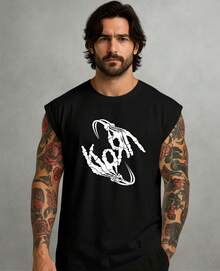 Tank Top Print Rock Nu Metal Band Korn Show Tour Heavy Oversized Rocker - Black - View 1