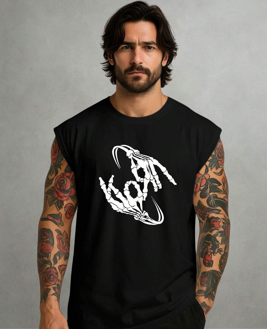 Tank Top Print Rock Nu Metal Band Korn Show Tour Heavy Oversized Rocker - Black - View 1