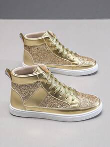 Men's Fashionable Casual Sporty Sneakers - Gold - View 4