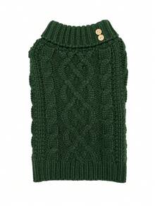 1 pieza Suéter de mascota de cuello alto de unicolor con botón de madera y tejido de punto elástico y cómodo, adecuado para gatos y perros en otoño/invierno, Navidad - Verde - Ver 15