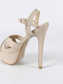 14cm Super High Heel Platform Peep Toe Stiletto Sandals, Red - Apricot - View 9
