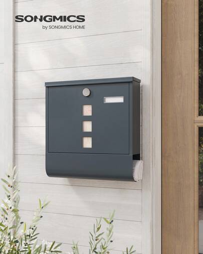 Post Box, Wall Mounted Letterbox, Mailbox, Copper Lock Cylinder With Swivel Cap, Nameplate, Newspaper Holder, Easy To Install, 11 X 37 X 37 Cm, Anthracite Grey
